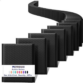 Metronic Bubble Mailers 8.5x12" 40 Pack Black Padded Envelopes Usable Size 8.5 x 11" Strong Adhesion Bubble Envelopes Medium Mailing Envelopes Bubble Padded for Small Business Shipping Books Clothes