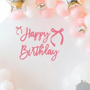 Pink Bow Happy Birthday Decal Sign - Pink Bow Birth Backdrop Sign ، Coquette Girls Birthday Party Decor