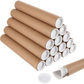 16 Pack 2 x 15 Inch Mailing Tubes with Caps, Cardboard Tubes, Shipping Poster Tubes, Paper Poster Tube for Mailing and Storage Artwork, Maps, Blueprint, Posters, DIY Projects