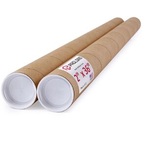 2" x 36" Reinforced Kraft Paper Mailing Tubes, Pack of 2 Tubes with 2 Caps Each – USPS Approved Poster Tube – Made in USA Cardboard Tube for Shipping and Storing Posters, Prints, Artwork, or Documents
