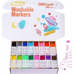 Washable Markers Bulk, Pack of 288 with 16 Vibrant Colors, Broad Line Conical Tip Markers for Classrooms and Teachers for drawing and crafts
