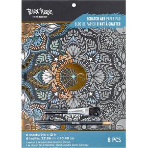 Scratch Art Paper Pad - Moon & Sun - 6 Designs, Metallic Guided Art, Dual-Tip Stylus & Brush, Easy-to-Frame 9x12 Pages, Adult Craft Kit