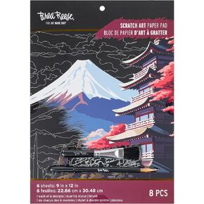 Scratch Art Paper Pad - Global Iconic Views - 6 Designs, Metallic Guided Art, Dual-Tip Stylus, Easy-to-Frame 9x12 Pages, Adult Craft Kit