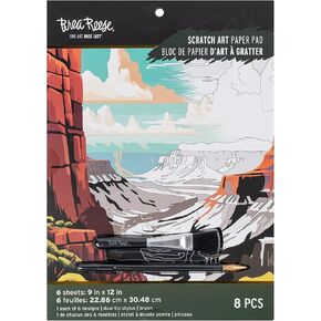 Scratch Art Paper Pad - Destinations - 6 Designs, Metallic Guided Art, Dual-Tip Stylus & Brush, Easy-to-Frame 9x12 Pages, Adult Craft Kit