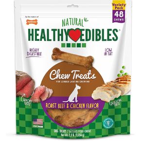 Nylabone Healthy Edibles Natural Dog Chews Long Lasting Bacon Flavor Treats for Dogs, X-Small/Petite (8 Count)