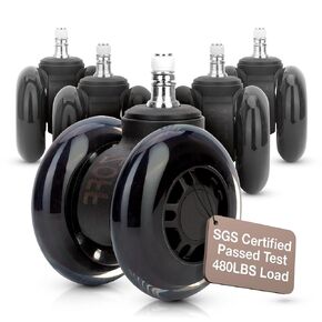 Double Rollerblade Office Chair Wheels - 3 inch - Replacement Rubber Chair Casters - Smooth & Quiet Rolling - Easy Installation - Safe for Hardwood Floors & Carpet - Universal Fit - Set of 5