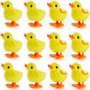 Liberty Imports 12 Pack Wind-Up Chicks - Fluffy Jumping Chicken Ducklings Bulk Wind Up Novelty Easter Party Favors Kids Toys