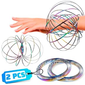 2 Pcs Flow Ring Spinner Ring Arm Toy - Geometric Sensory Spring Toy Sensory Rings Fidget Bracelet Magic Flow Bracelet Fidget Flow Bracelet - Arm Fidget Spinner Kinetic Toys Flow Rings Fidget Toy