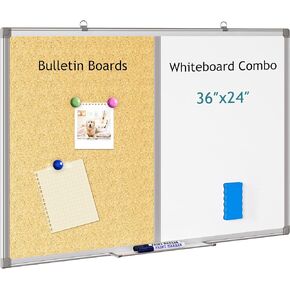 EasyPAG White Board Cork Board Combo 36 x 24 inch Wall Mount Magnetic Whiteboard Bulletin Board for Office Home and School