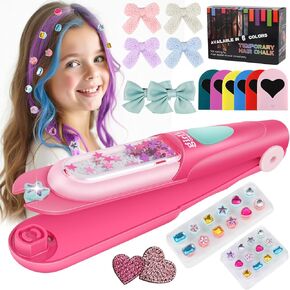 Hair Gem Stamper Kit with Temporary Hair Chalk, Bling Hair Jewels for Girls Toys, Hair Styling Tool with Reusable Diamonds, Washable Hair Chalk for Girls, Birthday Gifts for Girls Ages 3 4 5 6 8-12