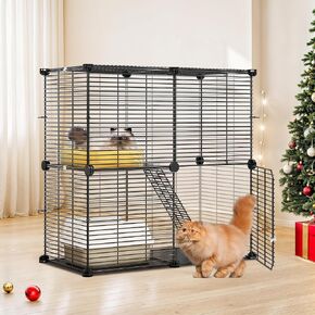 YITAHOME Indoor Cat Cage 2 Tier Kitten Cage House Outdoor Cat Enclosure Ferret Cage DIY Pet Playpen Detachable Metal Kennel for Small Animal, Kitty, Bunny, rv Travel, Camping