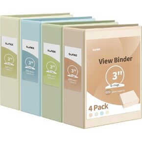 SUNEE 3 Ring Binder 1.5 Inch 4 Pack, Clear 1 1/2 Inch View Binder Three Ring PVC-Free (Fit 8.5x11 Inches) for School Binder or Office Binder Supplies, Neutral Aesthetic Binder