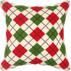 Howie's Needlepoint Needlepoint Kits for Adults, Pillow Front Cross Stitch Kit with Embroidery Pattern on Canvas, Yarn, 2 Needles and Instruction, 16 x 16inch(Colourful Geometry)