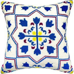 Howie's Needlepoint Needlepoint Kits for Adults, Pillow Front Cross Stitch Kit with Embroidery Pattern on Canvas, Yarn, 2 Needles and Instruction, 16 x 16inch(Rose Window)