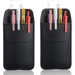 2 Pcs PU Leather Pocket Protector, Pen Organizer for Men Shirt Leather Pen Protect Holder Can Hold 4 Pens Pencil Pouch for Lab Coats(Black)