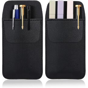 Pocket Protector, 2 Pcs PU Leather Pocket Organizer Small Pocket Pouch Holds Pens, Pointers, Pencils, and Note Card for Men Shirt Lab Coat School Office Hospital Supplies (Black)
