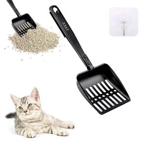 Cat Litter Scoop, Metal Long Handle Litter Scooper with Holder, Stainless Steel Detachable Litter Scoop with Foam Pad Grip, No Bending Back Non-Stick Cat Sifter Shovel Pet Poop Fast Sifter… (12.5in)