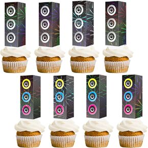 Hip Hop Party Cupcake Toppers 48Pcs 80s 90s Party Decorations Boombox Cake Decorations Music Boxes Themed Birthday Party Supplies Speaker Party Cupcake Picks for Retro Music Party Supplies