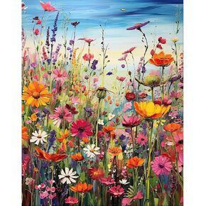 MjhRcll Flowers Stamped Cross Stitch Kits, Colorful Flower Cross Stitch Ornament Kits for Adults Beginners, Counted Embroidery Needlepoint Kits Home Decor 12x16 Inch