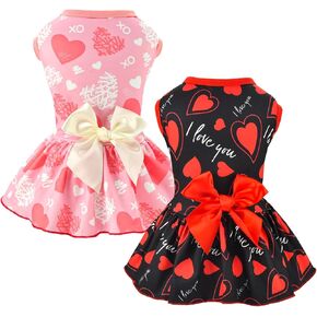 Vehomy 2-Pack Valentine's Day Dog Cat Dress Love Heart Dog Dresses Puppy Valentines Day Skirt Dog Pet Valentines Day Costume Outfit Apparel Clothes for Small Medium Dogs Cats S
