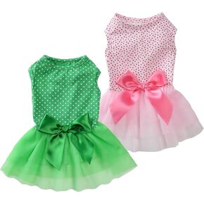 2Pack Pet Dog Tutu Skirt,Dog Tulle Spliced with Bow-Knot Dress for Small Girl Dogs Cats(Green&Pink S)