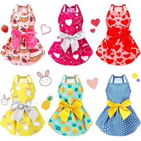 Frienda 6 Pieces Bowknot Princes Puppy Dog Dress Floral Vest Skirt Summer Pet Dress Dog Cute Rosette Sundress Apparel for Puppy Cat Pet(S)
