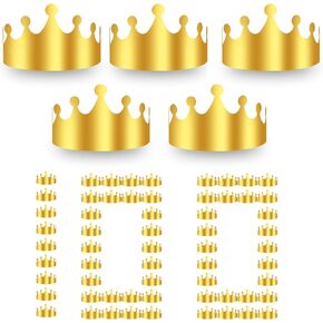100 PCS Birthday Crowns, Gold Large Size Paper Crowns, Adjustable Birthday Party Hats, Suitable for Children's Birthday Parties, Family Banquets Headwear (Gold, 23" * 4.5")