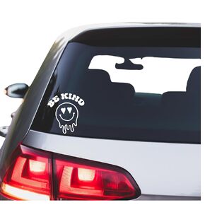 Be Kind Retro Drippy Smiley Face Decal for Cars, Trucks, Vans, Laptops, Tumblers, and Walls - Good Gift for Spreading Positivity - Waterproof Vinyl Sticker (White)