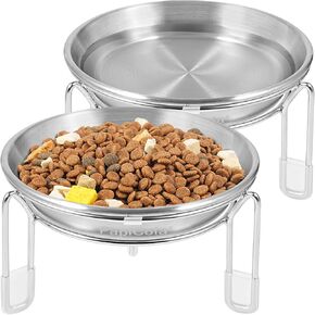 Elevated cat Bowl, 6.3" Wide Raised Stainless Steel Cat Food and Water Dishes, Small Dog Bowl, Whisker Friendly, Anti-Vomiting, Neck Stress-Free, Non-Slip Stianless Steel Stand for Indoor Cat&Dog 2PC