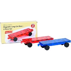 Oasis Creations Magnetic Long Car Base - 2 Piece Set - Red & Blue Magnetic Construction Set - Cars Trucks Sensory Educational Toys Girls Boys Extra Long New Size Ideal for Birthday