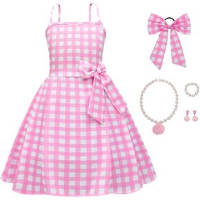 Girls Pink Gingham Dress Costume Doll Cosplay Cosplay ، 4-10y