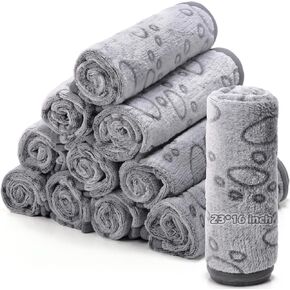 Tegeme 12 Pieces Pet Blanket Soft Fleece Dog Fluffy Doggie Warm Felt Throw Spring Cute Paw Print Puppy Kitten Sleep Mat Bed Covers for Cat(23 x 16 Inch,Dark Gray, White, Camel)