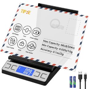 Digital Shipping Postal Scale, Mail Scale with Envelope Flip Holder, 66lb/0.1oz Postage Scale for Package, Small Business, Post Office, Hold&Tare Function, Battery&Type-C Charging Cable - Black