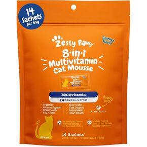 Zesty Paws 8-in-1 Multivitamin Cat Treats Lickables Mousse for Cats - Healthy Cat Treats for Indoor Cats - Cat Squeeze Up Daily Multivitamin for Gut, Immune, Heart, Skin & Coat Support - Chicken 14ct