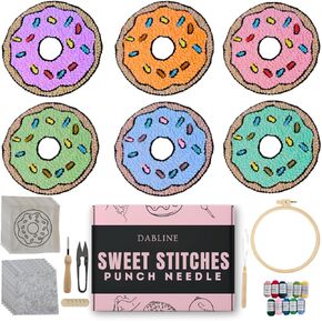 Dabline Punch Needle Kit for Beginners and Adults Set of 6 | Stress Relief DIY Craft - Complete Punch Needle Starter Kit with Designs & Supplies