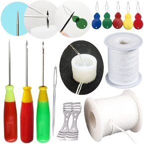 13PCS Mold Punch Needle with Hook & Eye,Candle Wick Inserting Tool for Molds Large-Eye Needle for Candle Silicone Molds,Candle Wick Roll 200 Ft 24 Wick Spool(2 Style),Threader,Candle Wick Holders