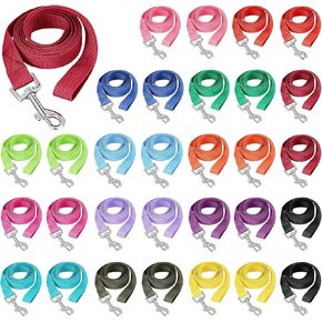 30 Pack Nylon Dog Training Leash Bulk 5 ft Puppy Traction Rope for Small and Medium Dogs, Play, Camping, or Backyard, 15 Assorted Colors (Bright Colors)
