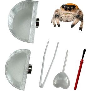 2 PCS Jumping Spider Feeding Dish, Tiny Food Dishes Water Dish with Tweezers，Eyedropper and Cleaning Brush for Jumping Spider, Tarantula and Other Small Pets, Half Round