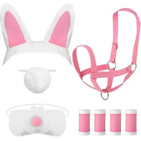 8 Pcs Easter Costumes for Horse Bunny Ears Headband Halter Saddles Horse Leg Wraps Rabbit Plush Tail for Easter Horse Costume Accessories