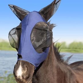 Stretchy Horse Fly Mask with Ears Menjo Outdoors UV Protection Fly Mask for Horses, Highly Breathable Comfortable Fly Mask Horse Navy Full