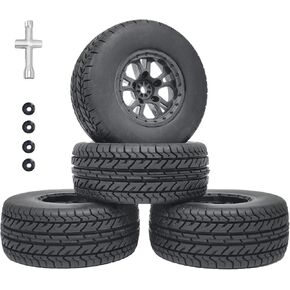 RC Station 12mm Hex RC Wheels and Tires for 4x4 2WD Traxxas Slash Arrma Senton Tires and Wheels Preglued 1/10 RC Short Course Truck Tires and Wheels OD 4.25" with Foam Inserts 4PCS for Redcat HPI HSP