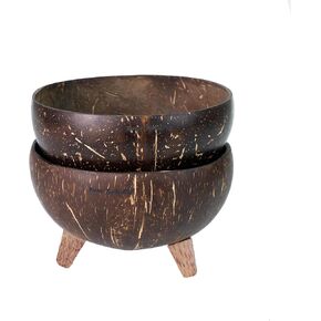 Set of 2 Coconut Bowls with Three Legs (polished), 4.7" W x 3.1" H, Wooden Bowls for Smoothie, Salad, Yogurt, Decorative for home Décor, Vegan Birthday Gifts, Handmade