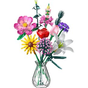 Flowers Bouquet Building Sets, 10 Pieces of Never-Fading Flowers, DIY Creative Building Blocks,Ideal for Kids 6 for Valentine's Day, Mother's Day, Christmas