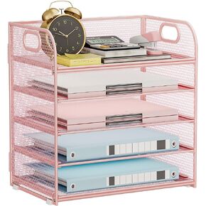 5-Tier Paper Organizer for Desk, Purple Metal Mesh Letter Tray, Office Desk Tray Organizer