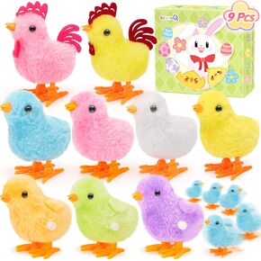 Wind Up Toys for Kids Easter Basket Stuffers, 9Pcs Jumping Plush Chicks Small Fidget Toys for Easter Egg Hunt Treasure Box Classroom Prizes Party Favors Goodie Bags Fillers Gifts
