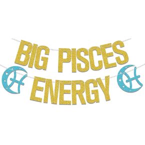 Big Pisces Energy Banner,Pisces Birthday Party Decorations,February March Birthday Party Decor,12 Zodiac Constellation Theme Birthday Party Supplies Gold Blue