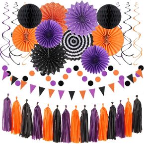 Boho Baby-Shower White-Brown Champagne Fall Party-Decorations - 33pcs Banner,Streamers Tassel Garland,Tissue Pom Poms Honeycomb,Paper Lantern Fan,Autumn,Bridal,Christmas,Birthday,Wedding Decor Hugtmr