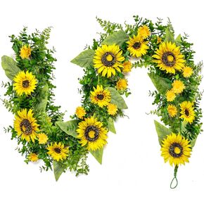 6 FT Sunflower Garland Decor - Spring Summer Artificial Sunflower Garland for Table Centerpiece Home Table Mantel Railing Stair Door Wedding Party Arch Decor