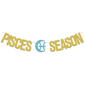 Pisces Season Banner,Pisces Birthday Party Decorations,February March Birthday Party Decor,12 Zodiac Constellation Theme Birthday Party Supplies Gold Blue