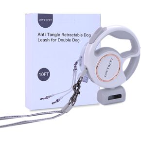Retractable Two Dog Leash - Double Dog Leash with LED Light, 360° Tangle-Free Swivel, Durable Stitching, One-Touch Lock, Ergonomic Grip - for Small to Medium Dogs (up to 33lb per Dog)